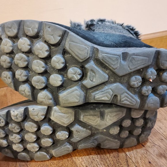 Skechers Black winter fur boots women's size 9 12" tall S5 - Picture 8 of 8